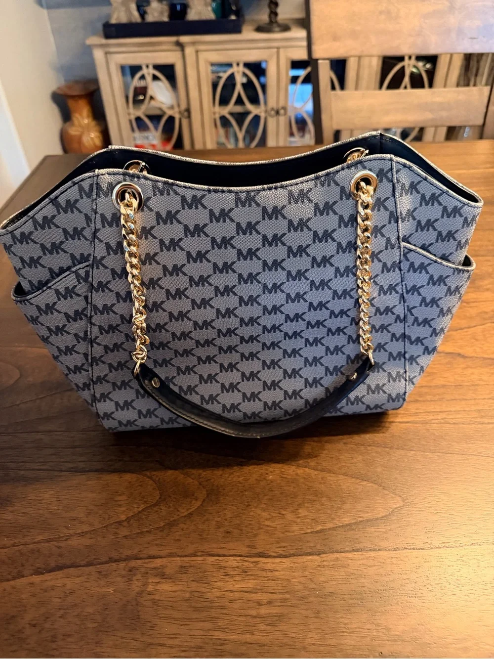 NWT Michael Kors Blue MK Logo Chain-Handle Tote